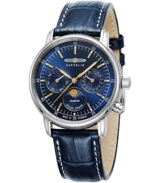 Zeppelin Méditerranée moon phase 86353 Damenuhr Blau Kalbsleder