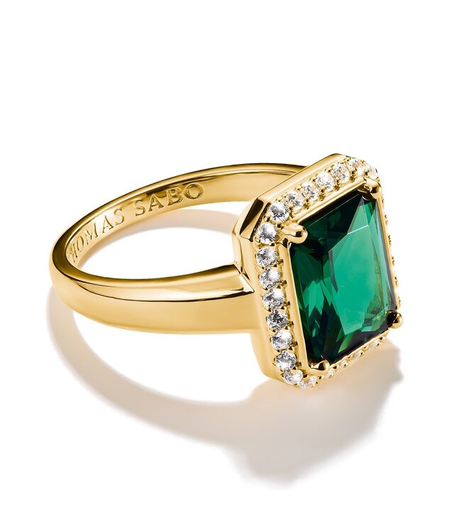 Thomas Sabo  TR2508-971-6-54 Ring Oktagon mit grünem Stein Elyndra vergoldet Grösse 54