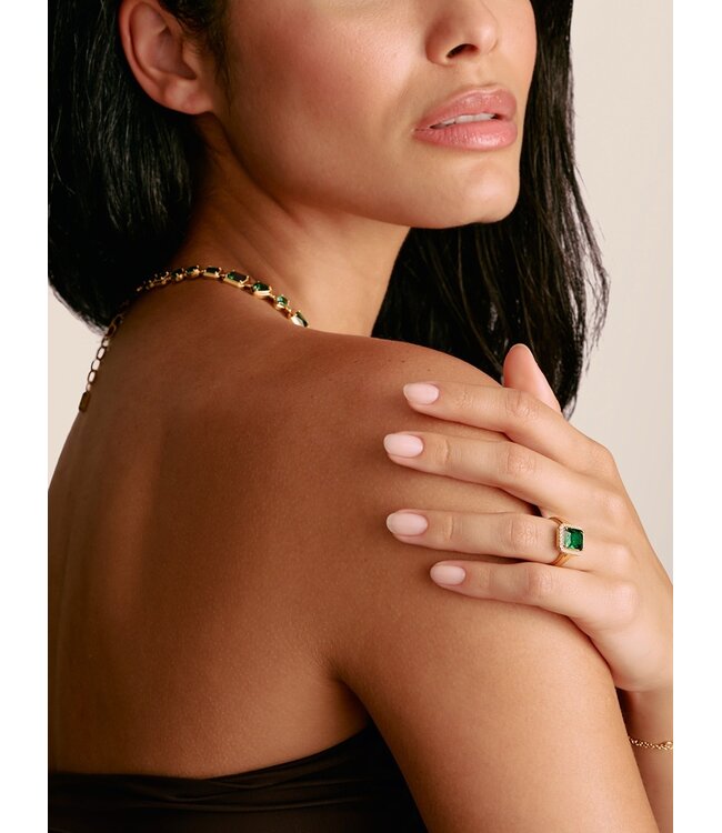 Thomas Sabo  TR2508-971-6-56 Ring Oktagon mit grünem Stein Elyndra vergoldet Grösse 56