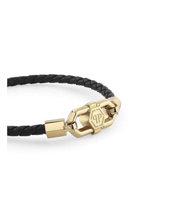 Philipp Plein  PJPEA25BS Armband Plein Edge Gold Leder Schwarz Grösse S