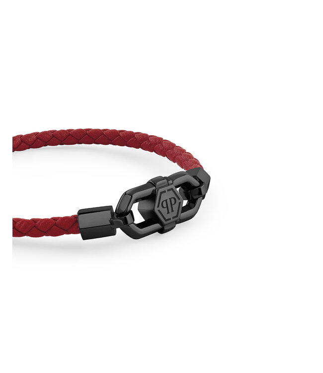 Philipp Plein  PJPEA24BL Armband Plein Edge Gunmetal Leder Rot Grösse L
