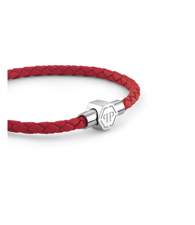 Philipp Plein  PJ0AA21BS Armband Plein Tag Edelstahl Leder Rot Grösse S