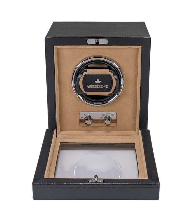 Windrose  Uhrenbeweger Ambiance für 1 Uhr Schwarz, innen Velour beige 17,5 × 18 cm