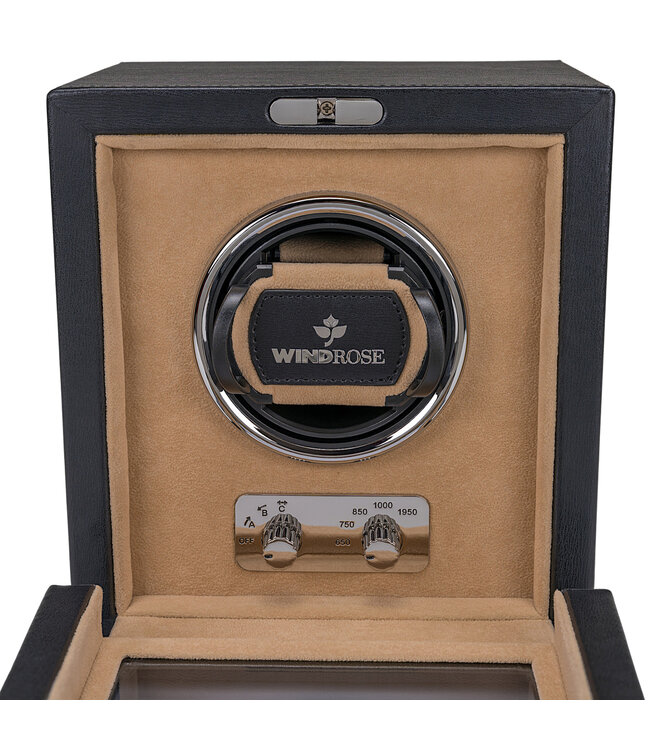 Windrose  Uhrenbeweger Ambiance für 1 Uhr Schwarz, innen Velour beige 17,5 × 18 cm