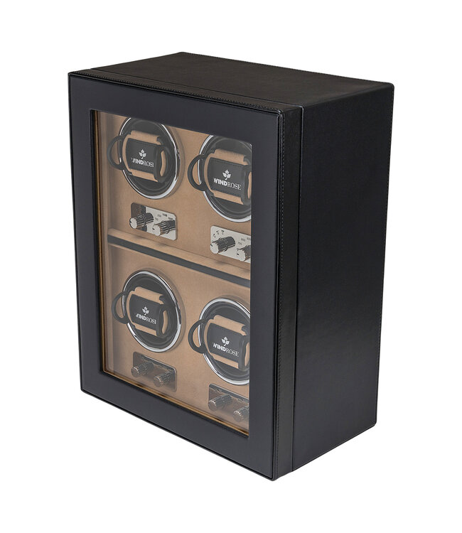 Windrose  Uhrenbeweger Ambiance für 4 Uhren Schwarz, innen Velour beige 30 × 35 cm