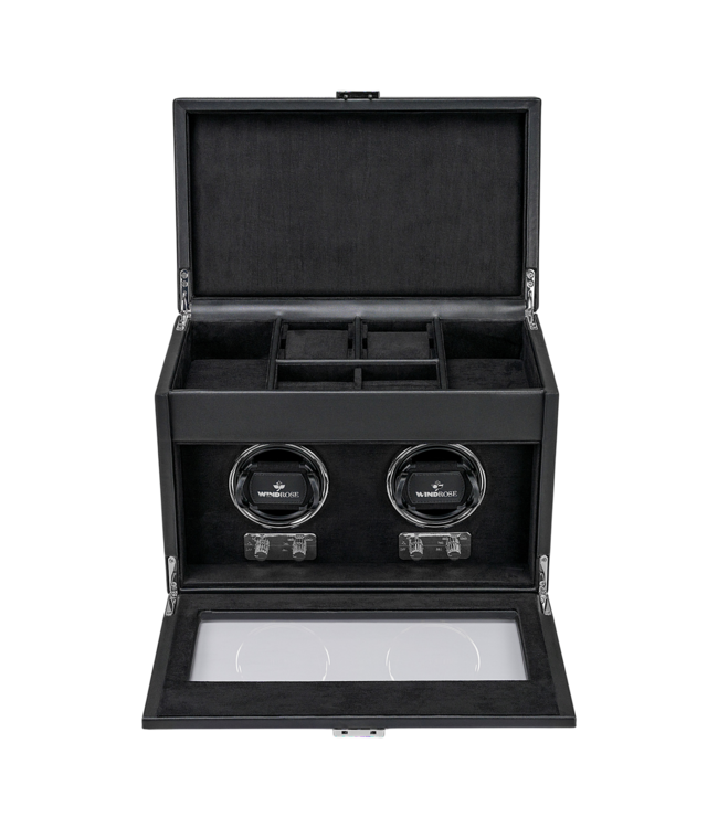Windrose  Uhrenbeweger Luxora für 2 Uhren Schwarz/Silber mit Zusatzfach 33,7 × 23,2 cm
