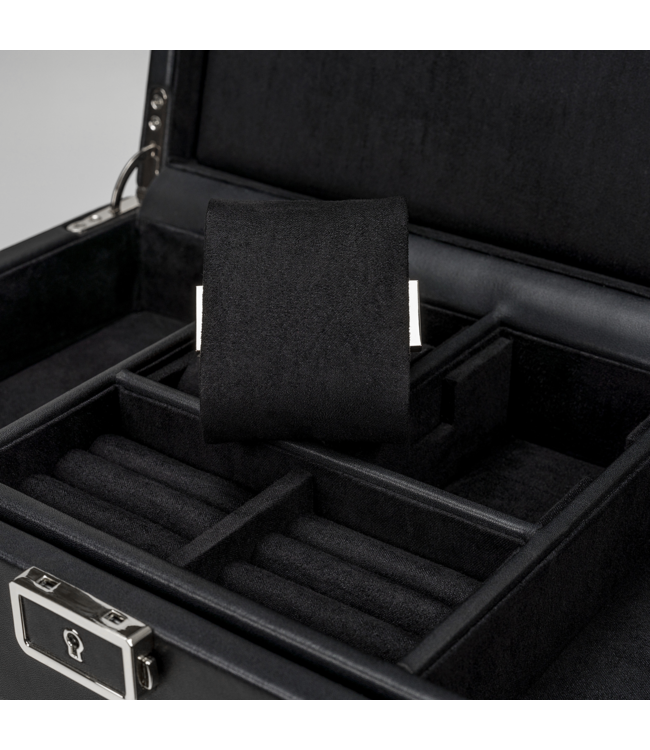 Windrose  Uhrenbeweger Luxora für 2 Uhren Schwarz/Silber mit Zusatzfach 33,7 × 23,2 cm