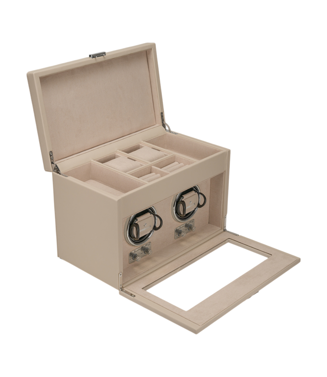 Windrose  Uhrenbeweger Luxora für 2 Uhren Beige/Silber mit Zusatzfach 33,7 × 23,2 cm