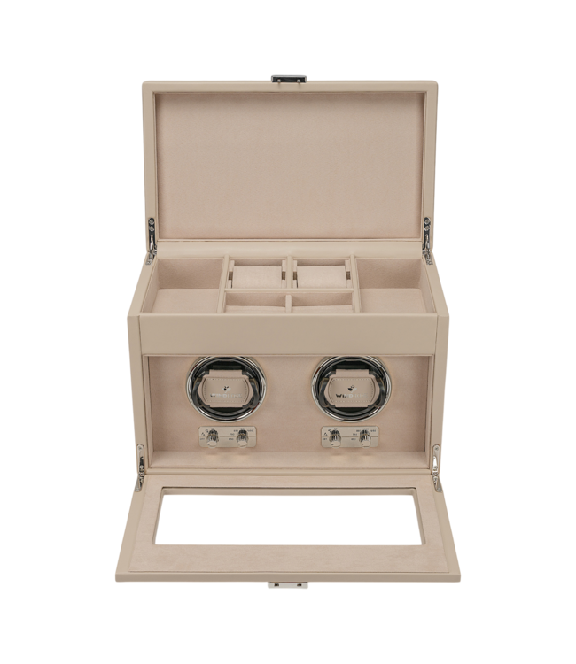 Windrose  Uhrenbeweger Luxora für 2 Uhren Beige/Silber mit Zusatzfach 33,7 × 23,2 cm