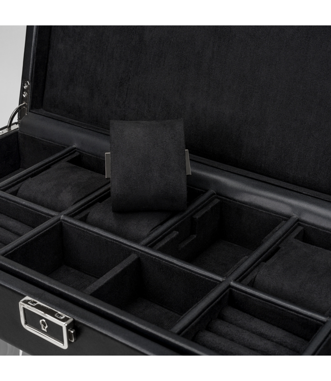 Windrose  Uhrenbeweger Luxora für 3 Uhren Schwarz/Silber mit Zusatzfach 45,7 × 23,2 cm
