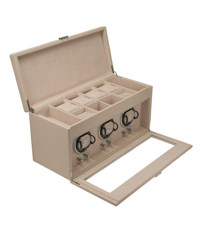 Windrose  Uhrenbeweger Luxora für 3 Uhren Beige/Silber mit Zusatzfach 45,7 × 23,2 cm