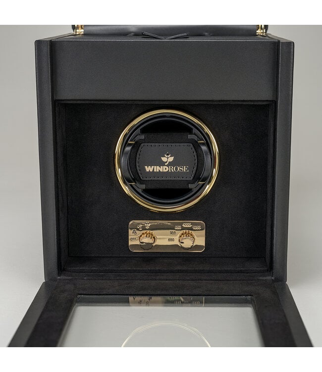 Windrose  Uhrenbeweger Luxora für 1 Uhr Schwarz/Gold mit Zusatzfach 19,7 × 23,2 cm