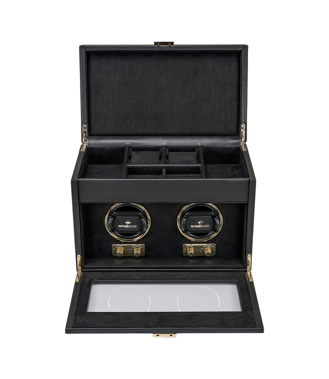 Windrose  Uhrenbeweger Luxora für 2 Uhren Schwarz/Gold mit Zusatzfach 33,7 × 23,2 cm