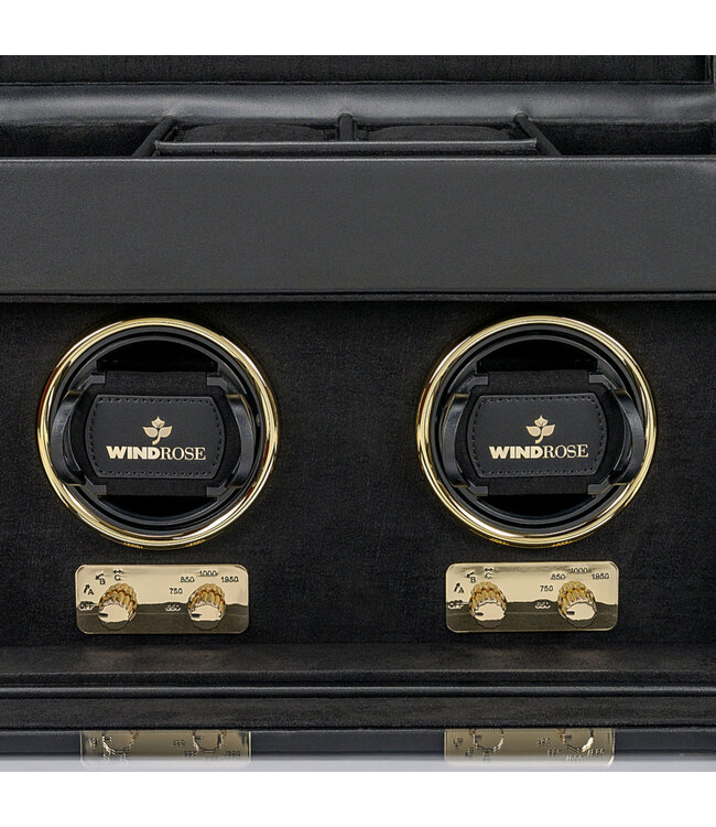 Windrose  Uhrenbeweger Luxora für 2 Uhren Schwarz/Gold mit Zusatzfach 33,7 × 23,2 cm
