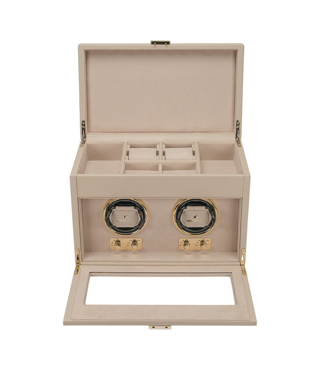 Windrose  Uhrenbeweger Luxora für 2 Uhren Beige/Gold mit Zusatzfach 33,7 × 23,2 cm