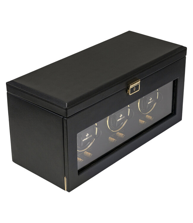 Windrose  Uhrenbeweger Luxora für 3 Uhren Schwarz/Gold mit Zusatzfach 45,7 × 23,2 cm