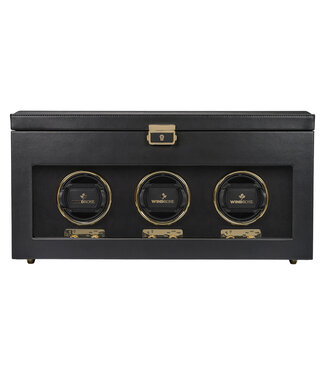 Windrose  Uhrenbeweger Luxora für 3 Uhren Schwarz/Gold mit Zusatzfach 45,7 × 23,2 cm