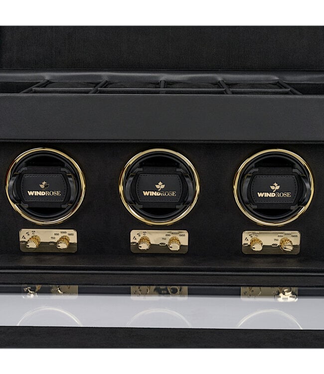 Windrose  Uhrenbeweger Luxora für 3 Uhren Schwarz/Gold mit Zusatzfach 45,7 × 23,2 cm