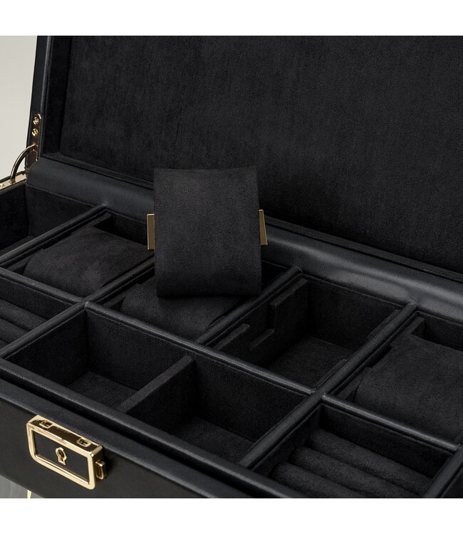 Windrose  Uhrenbeweger Luxora für 3 Uhren Schwarz/Gold mit Zusatzfach 45,7 × 23,2 cm