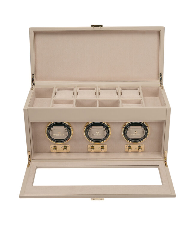 Windrose  Uhrenbeweger Luxora für 3 Uhren Beige/Gold mit Zusatzfach 45,7 × 23,2 cm