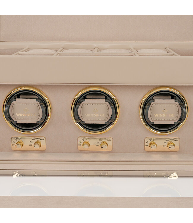 Windrose  Uhrenbeweger Luxora für 3 Uhren Beige/Gold mit Zusatzfach 45,7 × 23,2 cm