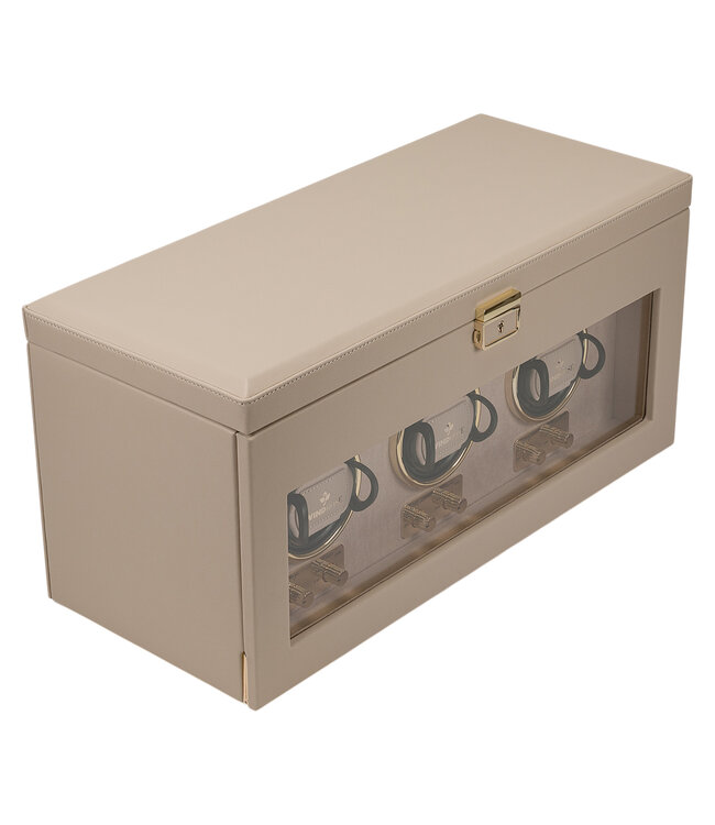 Windrose  Uhrenbeweger Luxora für 3 Uhren Beige/Gold mit Zusatzfach 45,7 × 23,2 cm