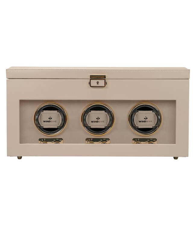 Windrose  Uhrenbeweger Luxora für 3 Uhren Beige/Gold mit Zusatzfach 45,7 × 23,2 cm