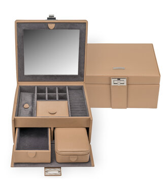 Windrose  Schmuckkoffer mit Reiseetui Marvella Camel 21,5 × 11,5 cm