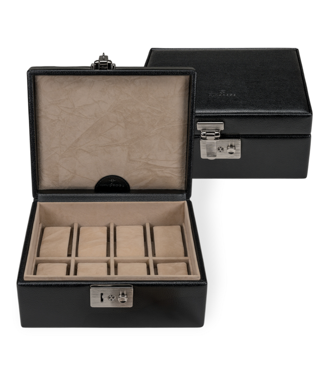Windrose  Uhrenkassette Beluga Schwarz für 8 Uhren 19,5 × 8,5 cm