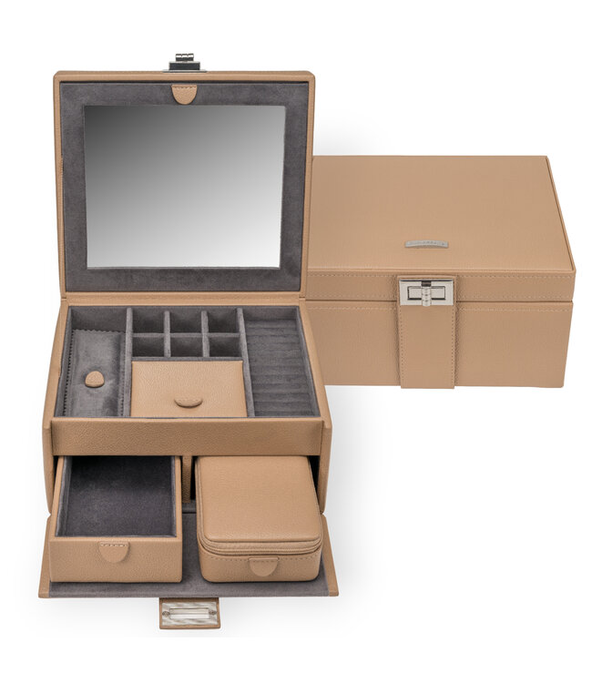 Windrose  Schmuckkoffer mit Reiseetui Marvella Camel 21,5 × 11,5 cm
