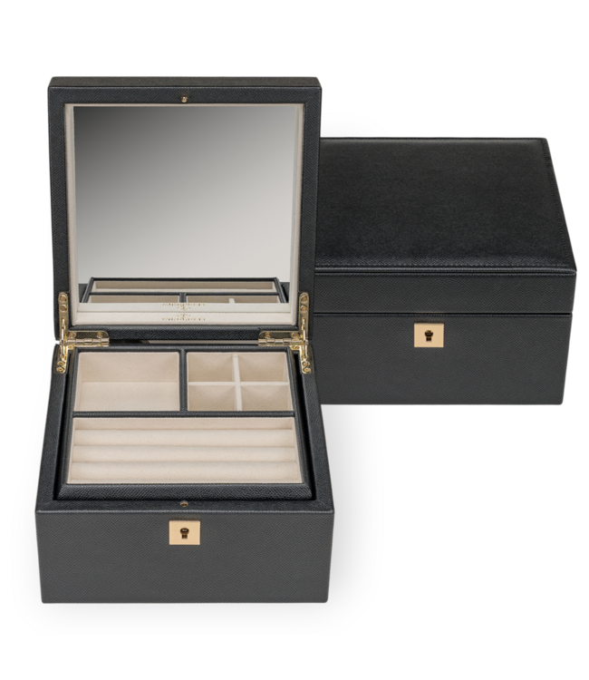 Windrose  Schmuckkoffer mit 2 herausnehmbaren Einsätzen Schwarz Luxora 20 × 12,5 cm