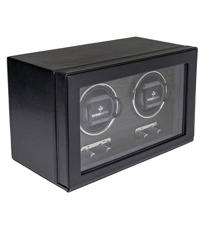 Windrose  Uhrenbeweger Ambiance für 2 Uhren Schwarz, innen Holzoptik 30 × 18 cm