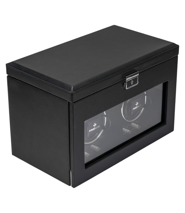 Windrose  Uhrenbeweger Luxora für 2 Uhren Schwarz/Silber mit Zusatzfach 33,7 × 23,2 cm