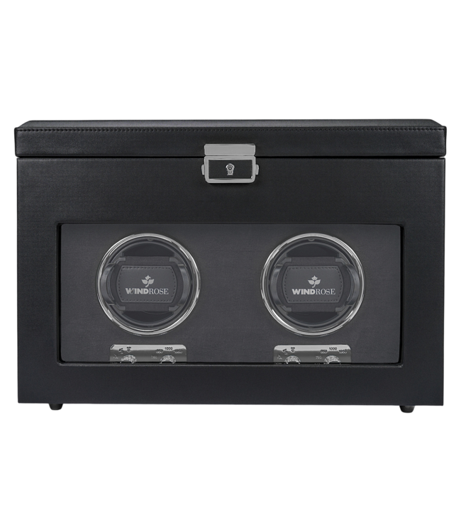 Windrose  Uhrenbeweger Luxora für 2 Uhren Schwarz/Silber mit Zusatzfach 33,7 × 23,2 cm