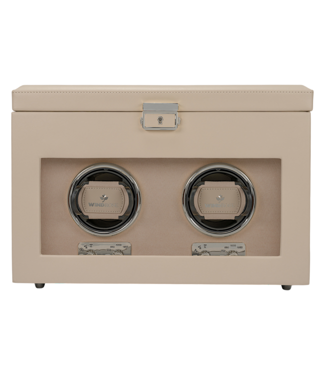 Windrose  Uhrenbeweger Luxora für 2 Uhren Beige/Silber mit Zusatzfach 33,7 × 23,2 cm