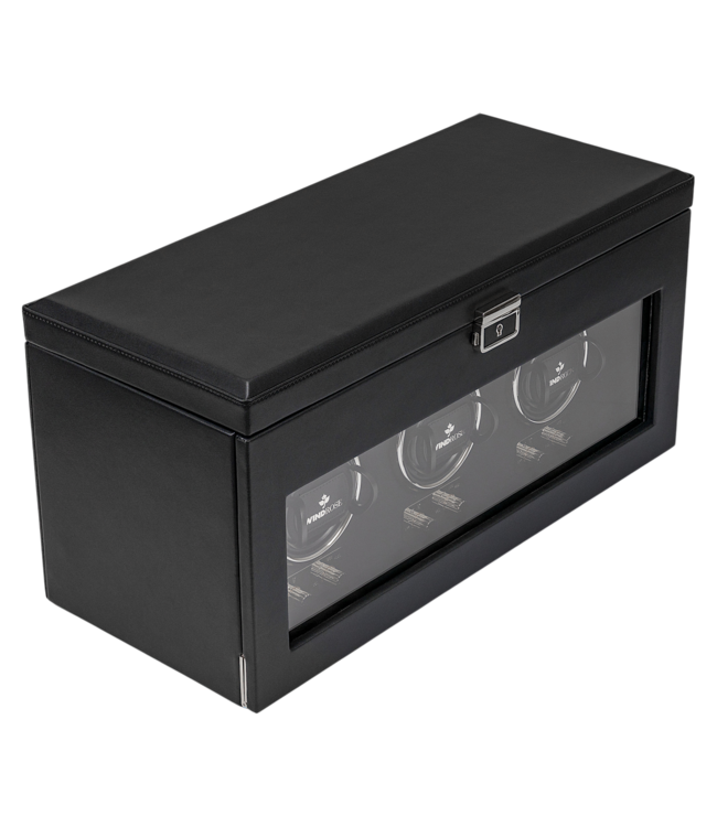 Windrose  Uhrenbeweger Luxora für 3 Uhren Schwarz/Silber mit Zusatzfach 45,7 × 23,2 cm