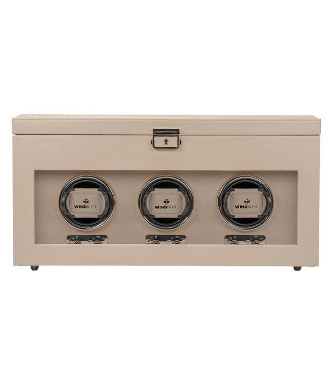 Windrose  Uhrenbeweger Luxora für 3 Uhren Beige/Silber mit Zusatzfach 45,7 × 23,2 cm