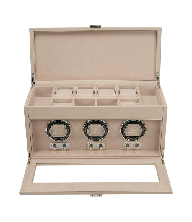 Windrose  Uhrenbeweger Luxora für 3 Uhren Beige/Silber mit Zusatzfach 45,7 × 23,2 cm