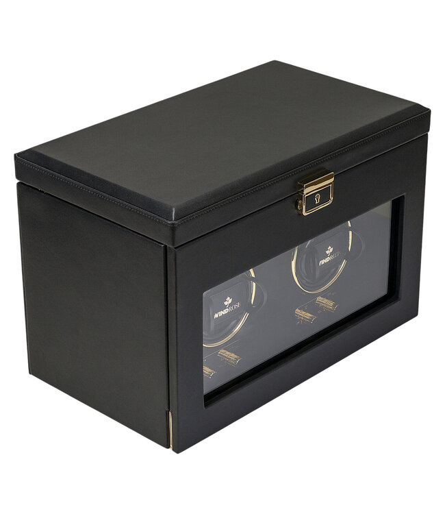 Windrose  Uhrenbeweger Luxora für 2 Uhren Schwarz/Gold mit Zusatzfach 33,7 × 23,2 cm