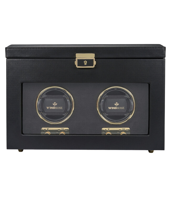 Windrose  Uhrenbeweger Luxora für 2 Uhren Schwarz/Gold mit Zusatzfach 33,7 × 23,2 cm
