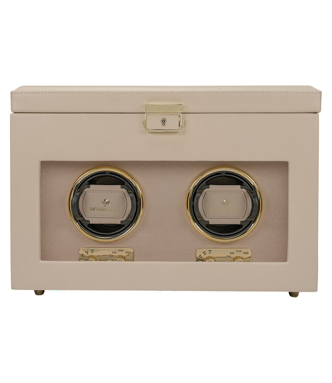 Windrose  Uhrenbeweger Luxora für 2 Uhren Beige/Gold mit Zusatzfach 33,7 × 23,2 cm
