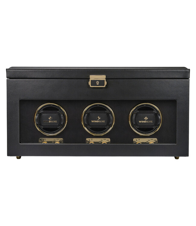 Windrose  Uhrenbeweger Luxora für 3 Uhren Schwarz/Gold mit Zusatzfach 45,7 × 23,2 cm