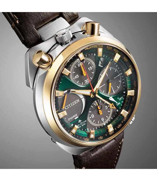 Citizen  Tsuno Chrono AV0104-06W Herrenuhr Chronograph Grün Leder