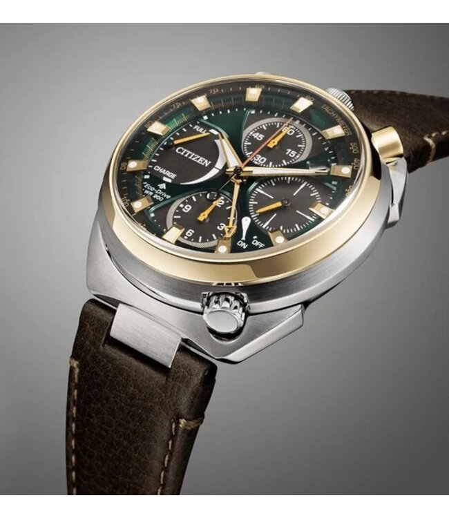 Citizen  Tsuno Chrono AV0104-06W Herrenuhr Chronograph Grün Leder