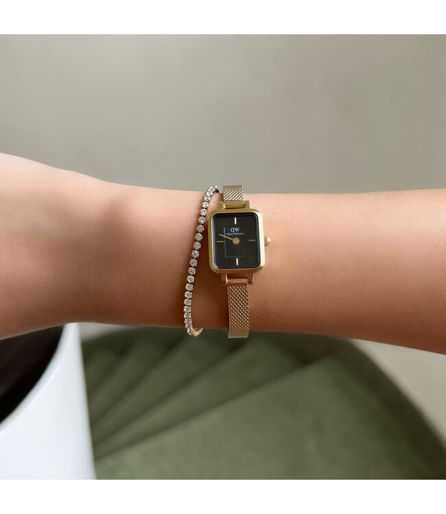 Daniel Wellington   Quadro Mini Melrose DW00100647 Damenuhr Schwarz Milanaise Roségold