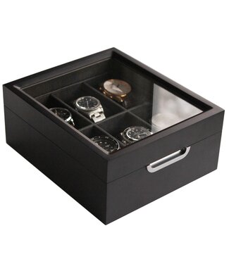 Klaro Uhrenbox Modern Schwarz mit Glasdeckel für 6 Uhren