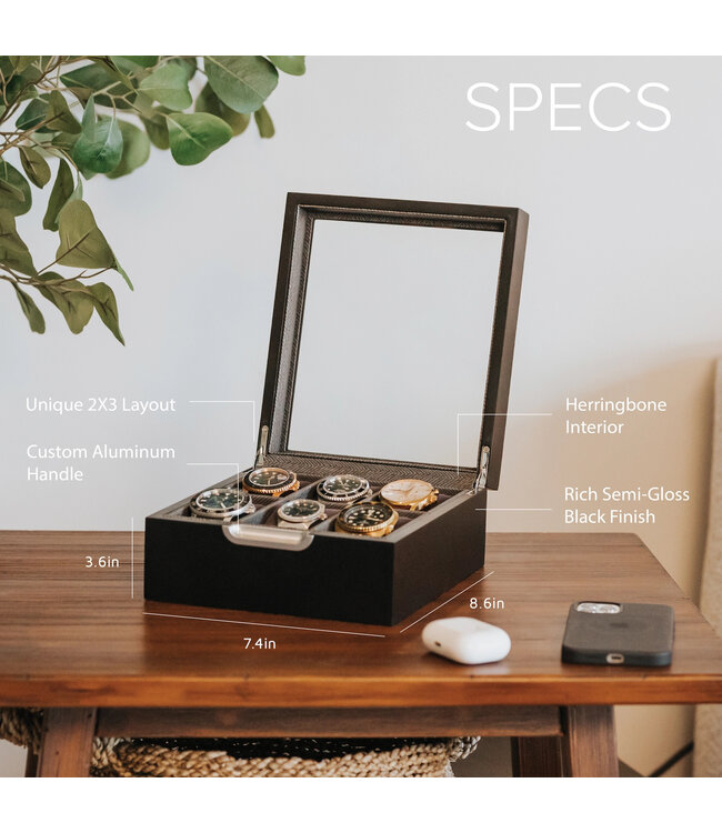 Klaro Uhrenbox Modern Schwarz mit Glasdeckel für 6 Uhren