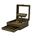 Wolf 1834 Uhrenbox mit Uhrenständer Earth für 2 Uhren und Schublade Olivgrün, Apfelleder 26,7 × 26,4 cm