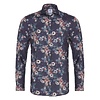 Blauw bloemprint herringbone organic cotton overhemd
