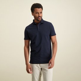 R2 Navy blue dobby knitted cotton polo.